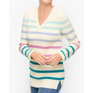 Talbots Striped Shaker Stitch V Neck Tunic Sweater US Womens 1X Plus